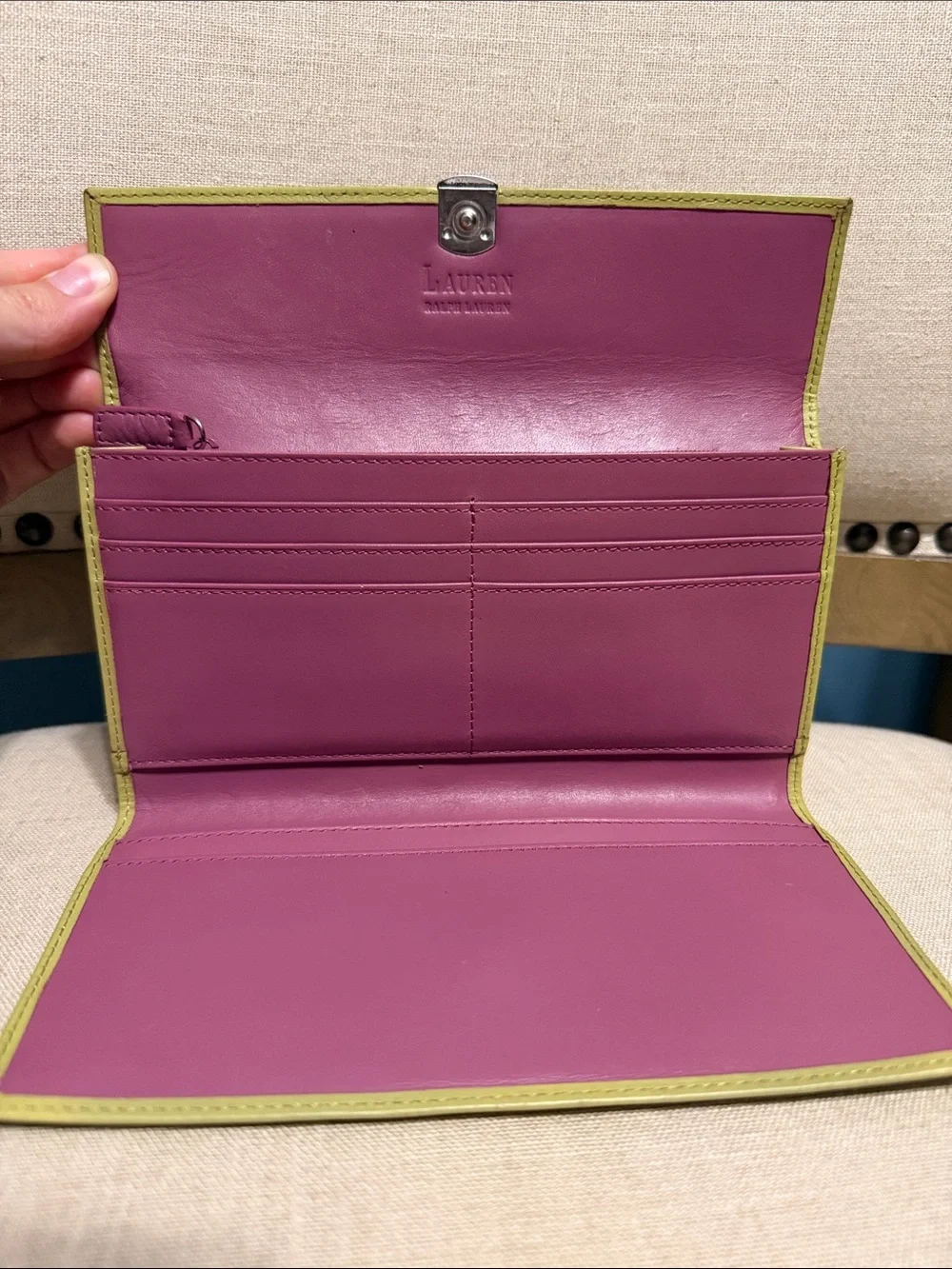 Vintage Lauren by Ralph Lauren Chartreuse Leather Envelope Wallet